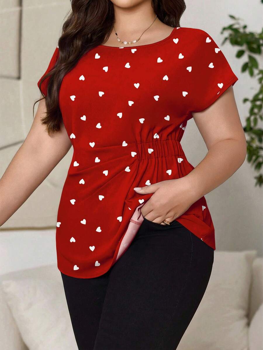 Reflora Áo kiểu dáng thanh lịch, tối giản, in hình trái tim lãng mạn, cỡ lớn, thích hợp cho buổi hẹn hò ngày Valentine. - trắng - Xem 1
