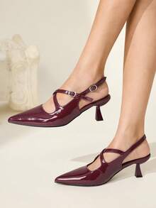 CUCCOO CHICEST Women's Pointed Toe Buckle Design Fashionable High Heels, Versatile For Daily Wear - Burgundy - View 11