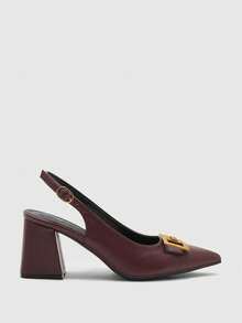 CUCCOO BIZCHIC Sapatos de salto grosso clássicos e simples na cor bordô para mulheres, versáteis para o trabalho, encontros, festas, férias, casamentos e para o Natal. - Marrom Caramelo - Ver 3
