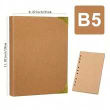 Sổ tay A4A5A6B5 kiểu cổ điển, bìa rời, giấy Kraft đơn giản, góc bọc kim loại, sổ tay học sinh, sổ tay trẻ em gái, sổ tay dán hình, phong cách cổ điển, gia đình, kiểu dáng đơn giản retro. - Màu Khaki - Xem 5