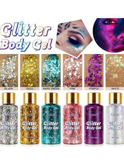 Cosmetics Glitter Cream, Glitter Jelly, Festival Night Club Party Carnival Performance Body Makeup Products Head Face Body Painting Decoration Products Hair Nails Color Flash Film