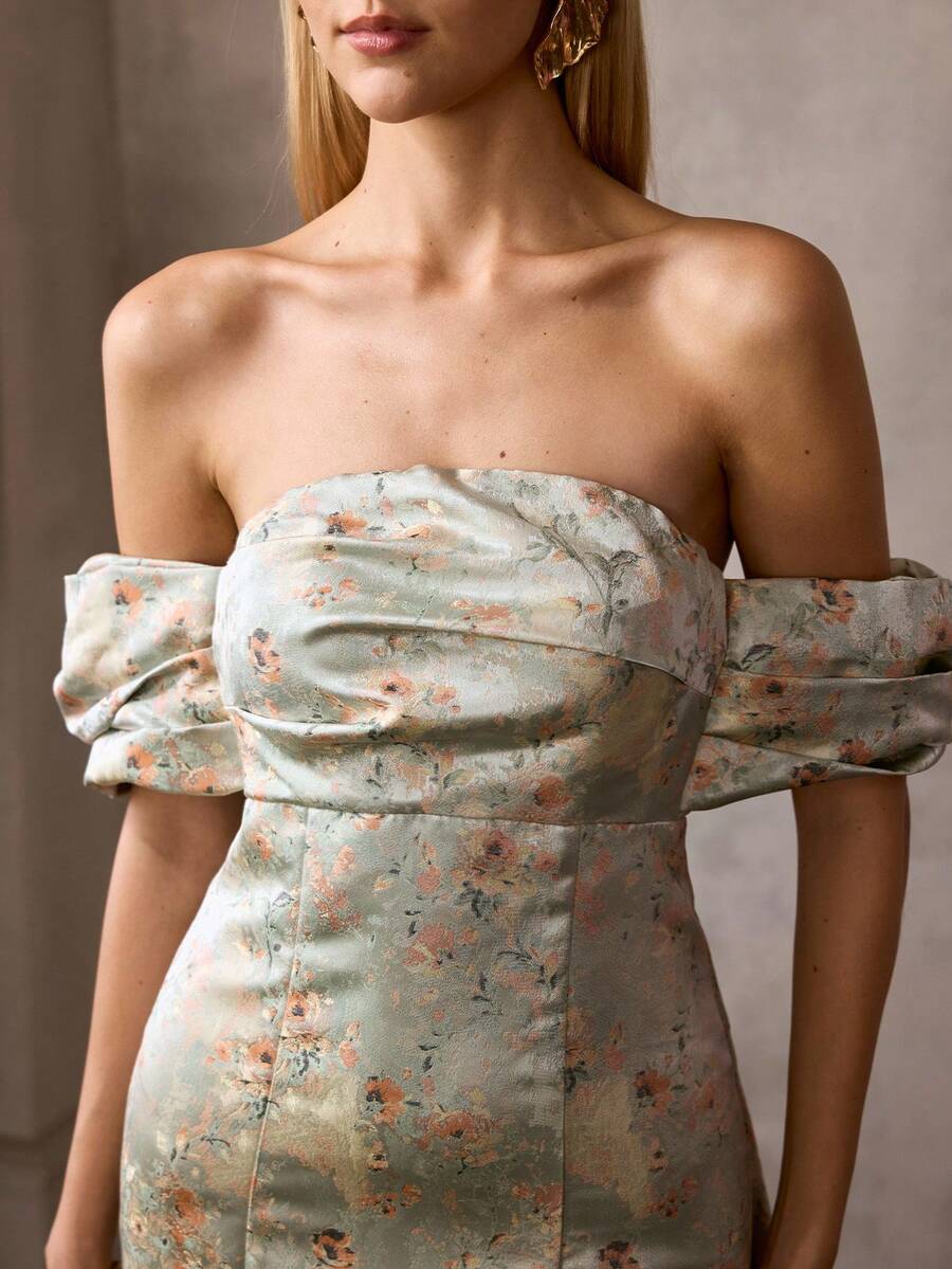 MOTF PREMIUM WOMEN'S JACQUARD OFF-SHOULDER MERMAID HEM LONG DRESS - Multicolor - View 2