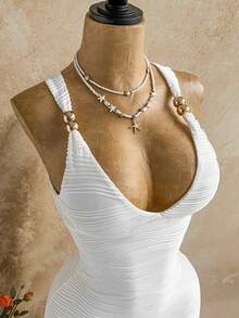 Soleia Women's Textured Mini Bodycon Dress, Fashionable For Summer Vacation - White - View 5