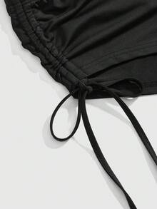 ROMWE J-Fashion Quần short nữ Y2K Baddie cạp siêu thấp in chữ, chất liệu lưới, xếp ly. - màu đen - Xem 4