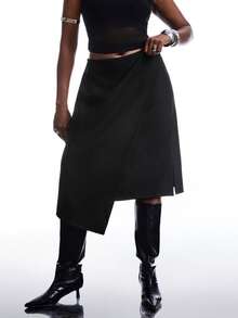 SHEIN EZwear 大码黑色不对称下摆半身裙 - 黑色 - 查看 4