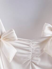 GlowEve Bow Tie Camisole Pleated Camisole, Soft Romantic Style For Dates And Commuting, Layering Or Outerwear - Apricot - View 5