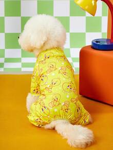LOONEY TUNES X PETSIN 1 Cute Yellow Bird Cartoon Cute Pattern Printed Pet Cat Dog Universal Four Leg Set Elastic And Comfortable Dog Jumpsuit