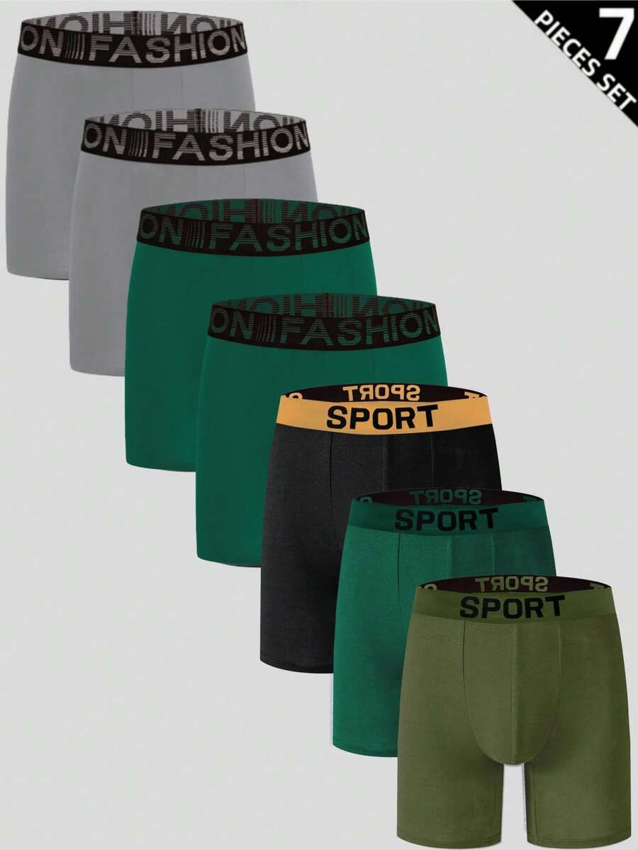 7pcs/Set Men's Letter Waistband Casual Boxer Briefs - Multicolor - View 1