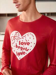 CoupledUp Valentine's Day Heart Print Contrast Color Plaid Long Sleeve Pants Men Pajama Set - Multicolor - View 7