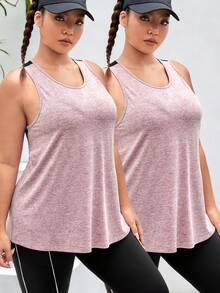 Velisys 2pcs/Set Plus Size Contrast Color Mesh Patchwork Sports Tank Top - Dusty Pink - View 2