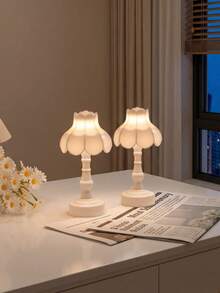 Teckwe Lotus Retro Vintage Lamp, Danish Pastel Living Room Decor Rechargable LED Desk Lamp With USB Port, Dimmable Eye Protection Nightstand Light For Bedroom Bedside, Nostalgic Style Nightlight Valentine's Day Gift - Lotus night light - View 4