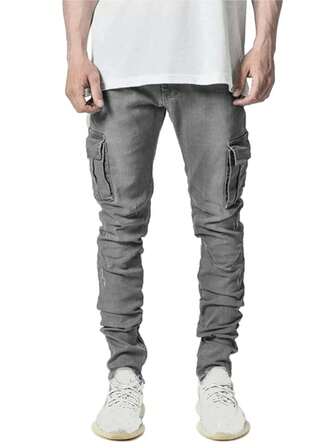 Street Life Herren Lässig Mode Straßen Pendler Klapptaschen Cargo Jeans