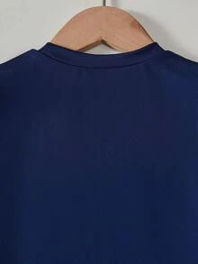 SHEIN Casuvi Kids 时尚休闲童装春夏女童单件蓝色舒适圆领字母印花短袖条纹编织连衣裙，可爱休闲学院风蝴蝶结装饰，适合外出、度假和日常穿着。 - 彩色 - 查看 9