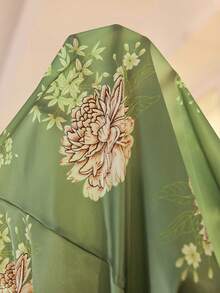 MuseNap CURVE 1件装女士优雅印花缎面吊带长款睡裙，四季皆宜绿色睡裙女士睡裙缎面睡裙 - 綠色 - 查看 4