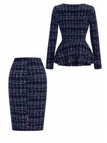 Ellevyn Bộ váy công sở 2 mảnh co giãn, thanh lịch, đa năng dành cho nữ, thích hợp mặc đi làm, mùa thu. - Màu xanh hải quân - Xem 2