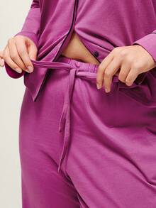 LUVLETTE Conjunto de pijama de algodón 100% puro suave con pantalón y top con botones y ribete de contraste para tallas grandes - Morado - Ver 6