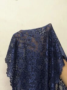 SHEIN 女士性感蕾丝露背透视上衣短裤睡衣套装，夏季 - 藏蓝色 - 查看 6