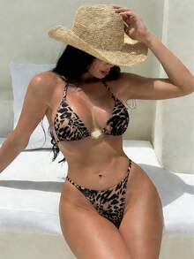 Swim SXY Gradient Color Beach Vacation Triangle Cup Gold Accessory Bikini Set, Summer Outfits For Women - Multicolor - View 4