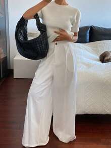 DAZY 女士宽松休闲白色阔腿裤
