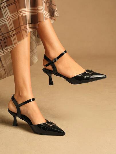 Rosivie Women's Fashionable Elegant Commuter Button Pointed Toe High Heels