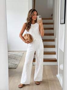 Easowa Bộ 2 áo crop top thêu thường ngày cho nữ và váy dài để mặc khi đi nghỉ, áo buộc dây phía trước, áo đi nghỉ, bộ đồ hai mảnh đi nghỉ, áo mùa hè dễ thương, bộ đồ đôi màu trắng, trang phục mùa hè theo phong cách Boho dành cho phụ nữ, trang phục toàn màu trắng, váy tốt nghiệp màu trắng, bộ đồ mùa hè, bộ đồ hai mảnh mùa hè - trắng - Xem 3