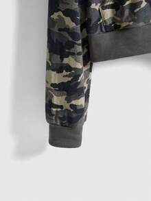 Paul Frank X ROMWE Women's Y2K Subculture Casual Fashion Street Chic Logo Rhinestone Camouflage Print Patchwork Frayed Hem Hooded Zip-Up Sweatshirt, Autumn/Winter - Green - View 4