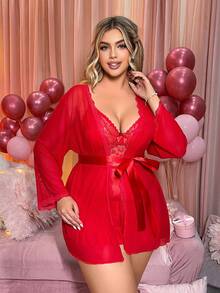 Bộ đồ lót gợi cảm 3 món cỡ lớn có gọng, thích hợp cho Ngày Valentine. - Đỏ - Xem 7