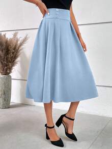 EURMUSE Falda de unicolor elegante para mujer, adecuada para ir al trabajo en verano - Celeste - Ver 3
