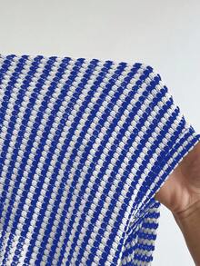 SHEIN 2pcs Set: Raglan Sleeve Striped Top And Solid Color Tight Maternity Outfit, Suitable For Autumn - Royal Blue - View 7