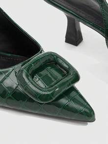 CUCCOO SZL Women Square Buckle Pointed Toe Slim High Heel Ankle Strap High Heel Sandals, Minimalist Fashion Pumps For Christmas Spring Shoes - Dark Green - View 5