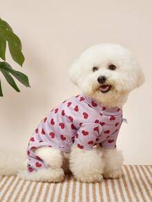 PETSIN Quần áo cho chó cưng mùa thu đông ấm áp bốn chân, họa tiết trái tim hoạt hình, phù hợp cho Teddy, Bichon, Schnauzer, dành cho cả chó đực và chó cái, đồ ngủ mềm mại thoải mái cho chó nhỏ trang phục thời tiết lạnh - Màu tím - Xem 1