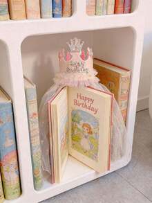 1Set Princess Pink Crown Headband With Cute 3D Veil And Fairy Mesh Hair Accessories, Suitable For Birthdays, Parties, Get-Togethers, Character Dress Up - Beige - View 4