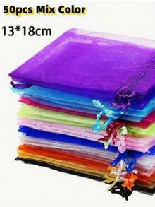 50个混色欧根纱礼品袋/珠宝包装袋，适用于婚礼、万圣节、圣诞节、派对、蛋糕袋、束口袋、礼品和情人节。 - 彩色 - 查看 14