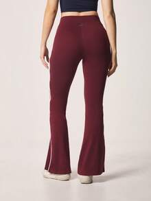 Missguided x Playboy 女士高腰喇叭裤 酒红色弹力阔腿裤 喇叭裤型 办公室休闲秋冬舒适合身 - 酒紅色 - 查看 2