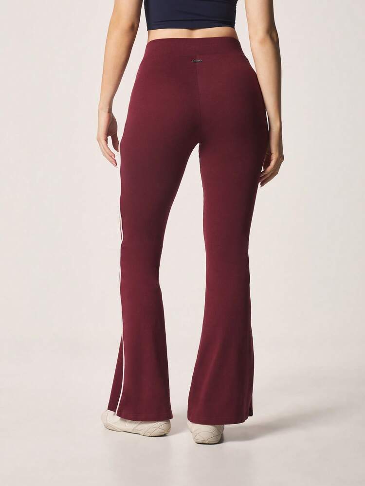 Missguided x Playboy Women High Waisted Flare Trousers Burgundy Stretch Wide Leg Pants Bell Bottom Office Casual Fall Winter Comfort Fit