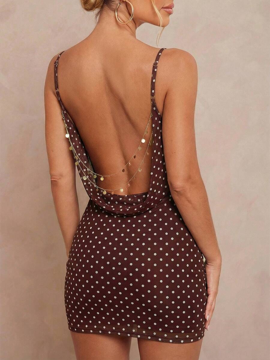 Lumalex Women's Sexy Polka Dot Print Backless Spaghetti Strap Mini Dress, Spring Summer Modest Old Money Coquette Glitter Holiday Party Outfit Rave Festival Outing Swim Vacation Bohemian BOHO Hot Outdoor Richly Layered Wedding Season Banquet Coming Of Age Ceremony Beach Seaside 1pc Women Asymmetric Ruched Bodycon Mini Dress Luxury Prom Christmas New Year