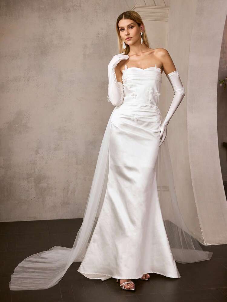 MOTF Soiréza WOMEN'S STRAPLESS CONTOURED MERMAID GOWN WITH RUCHED FLORAL BODICE – IDEAL FOR WEDDINGS, GALA DINNERS, AWARD CEREMONIES & FORMAL RECEPTIONS