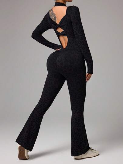 Dewbera Women's Fashionable Leopard Print Elastic Racerback Jumpsuit