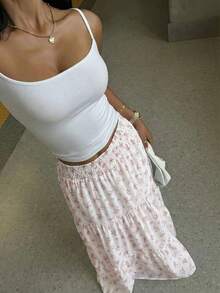 Muchica Women's Floral Print Ruffle Hem Casual Skirt - Pink - View 5