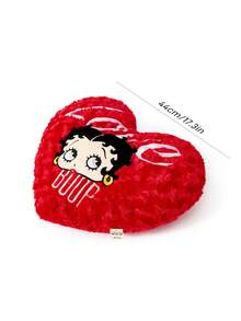 Betty Boop x SHEIN 1pc Rose Plush Heart-Shaped Throw Pillow With Exquisite Embroidery. It Can Decorate Your Home, Office, Bedroom, Or Sofa.Love, Kiss,Heart,Gift Ideas,Party,Holiday,Valentine's Day