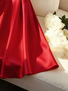 Franclia 女士新款中国风纽扣腰身中长连衣裙 - 紅色 - 查看 4