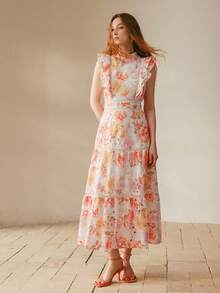 MOTF PREMIUM 女士优雅镂空蕾丝拼接刺绣花卉印花连衣裙 - 彩色 - 查看 4