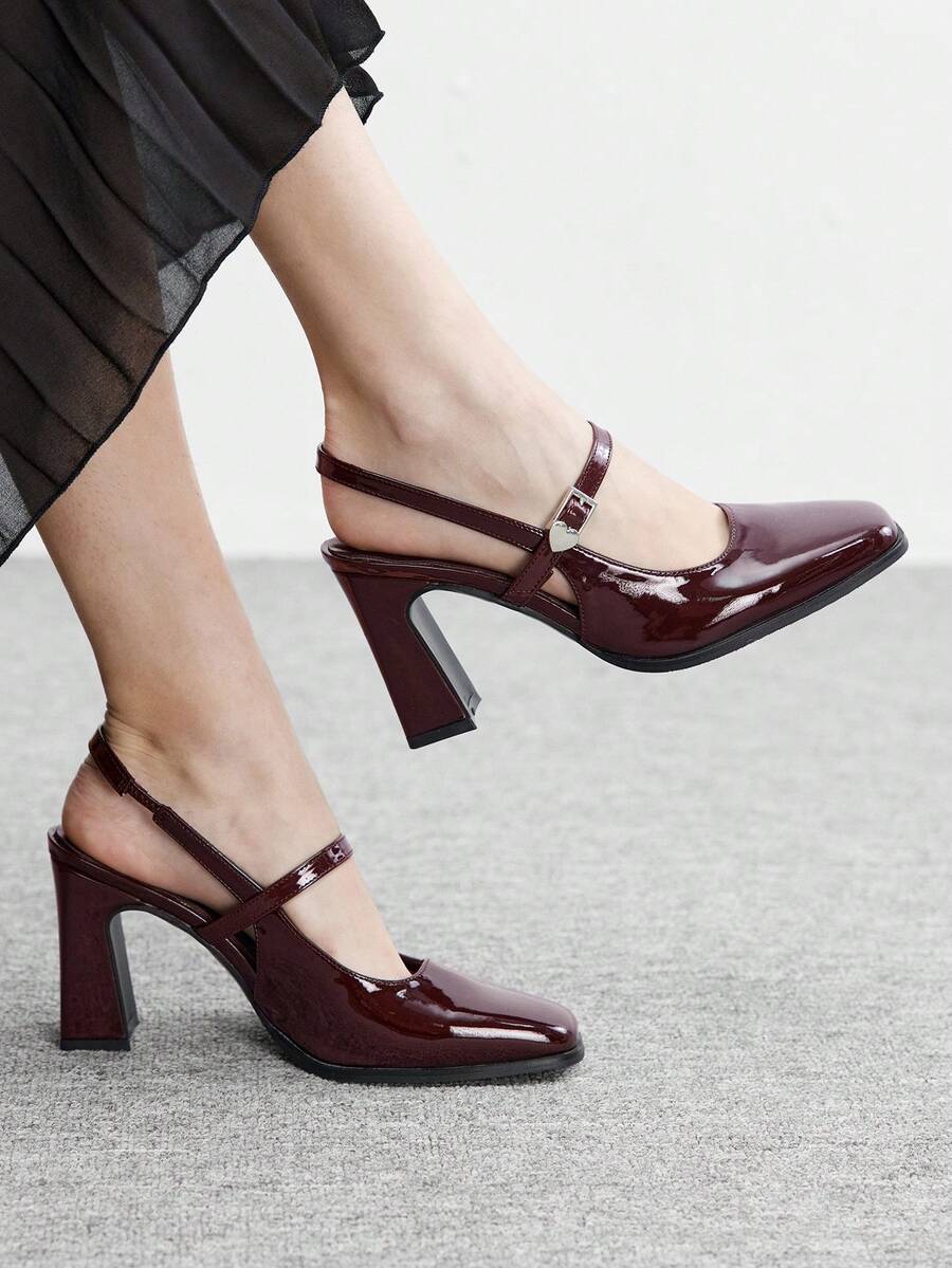 CUCCOO BIZCHIC Giày cao gót mũi nhọn Mary Jane kiểu Pháp mới năm 2026, giày bít mũi cao gót dày một quai thanh lịch dành cho nữ. - Táo đỏ - Xem 1