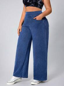 Flexra Plus Size Women Loose Fit Soft Medium Wash Stretchy Flare Jeans - Dark Wash - View 3