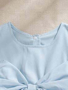 Souflis Souflis 法国新款女婴浅蓝色精致刺绣网纱无袖连衣裙，配3D蝴蝶结，适合派对、外出及各种场合。 - 淺藍色 - 查看 13