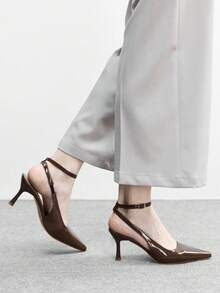 CUCCOO BIZCHIC 女士尖头搭扣设计时尚高跟鞋，适合日常穿着 - 棕色 - 查看 4