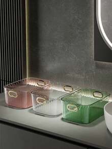 塑料化妆品收纳盒，金色装饰边，收纳盒，整理盒，桌面收纳盒，塑料整理盒，适用于化妆品收纳、展示，也可作为情人节礼物，多功能收纳盒套装 - 适用于化妆品、零食等 - 适用于厨房、浴室和宿舍，可选配滑轮 - 彩色 - 查看 5