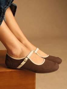 Rosivie 女士时尚百搭通勤简约搭扣平底鞋 - 咖啡棕 - 查看 3