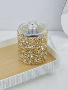 1PC Rhinestone Cotton Swab Storage Box, Makeup Pad Pads, Cotton Swabs, Toothpicks, Dental Floss, Hair Ties, Small Items Round Organizer, Makeup Table And Office Desk - Multicolor - View 13