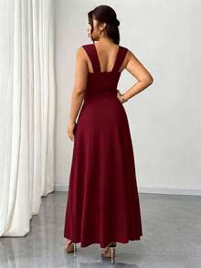 Rafferiza Women's Burgundy Elegant Romantic Sexy Solid V-Neck High Stretch Bodycon Party Dress, Versatile & Stylish Design With Slit Fall Cloth For Women Date/Party/Nightclub/Street /Halloween/Valentine's Day/Birthday Dress Wedding Guest Dress Elegant Dress Country Concert Outfit Long Dress - Burgundy - View 2